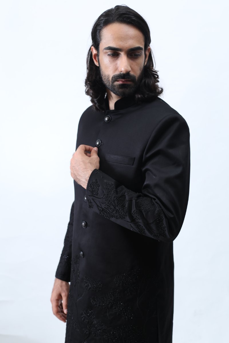 Black Embroidered Bandhgala Set