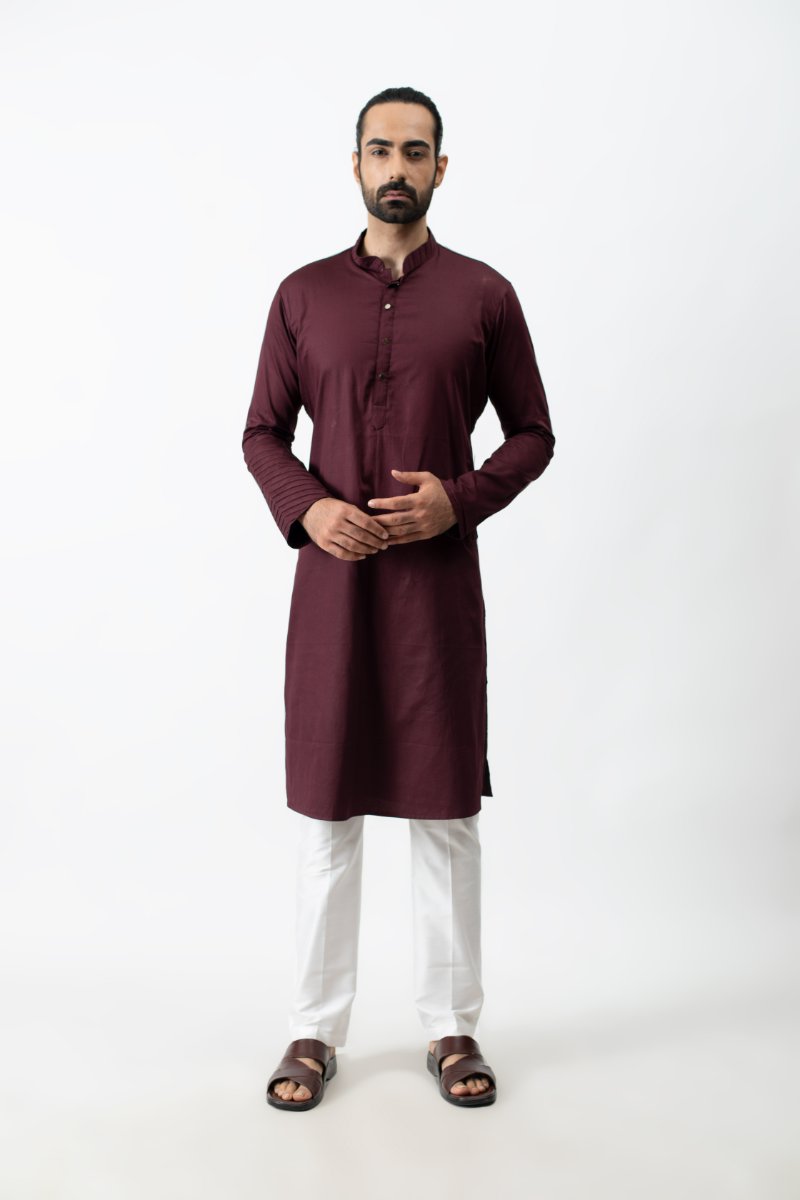 Wine Pintuck Kurta Set
