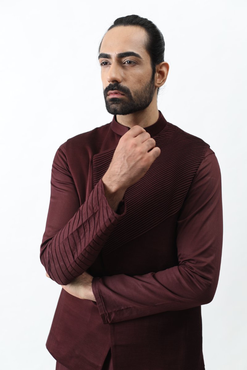 Wine Pintuck Kurta Set