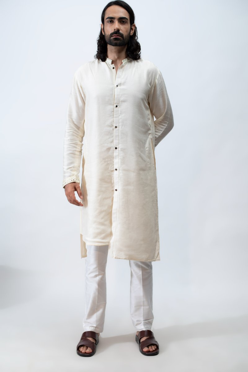 Ivory Mirror Front Open High-Low Kurta Set