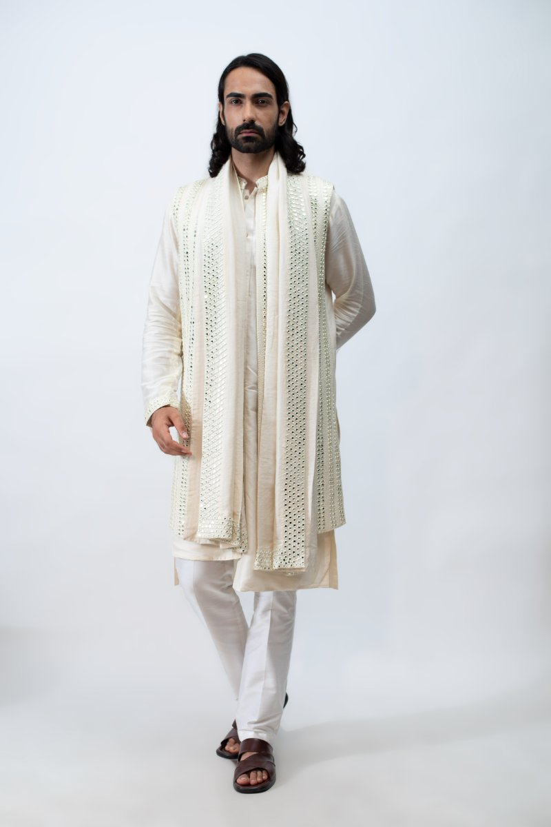 Ivory Kurta With Achkan Set