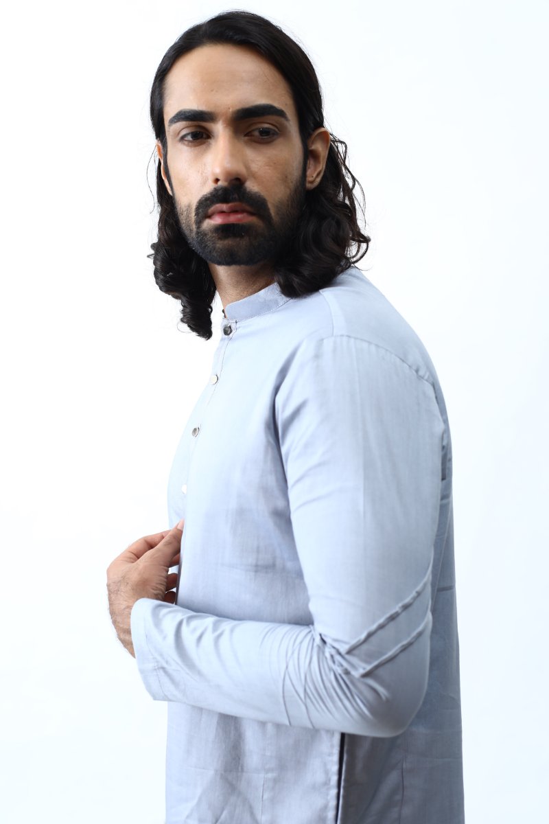 Light Blue-Grey Cord Kurta Set
