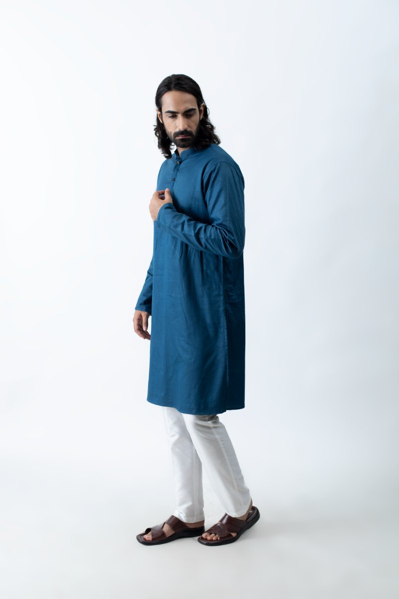 Yale Blue Stitchlines Kurta Set