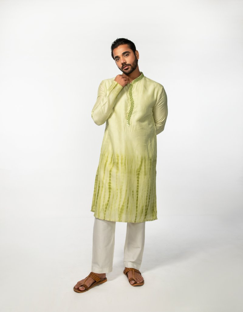 Green Tie Dye Mirror Kurta Set