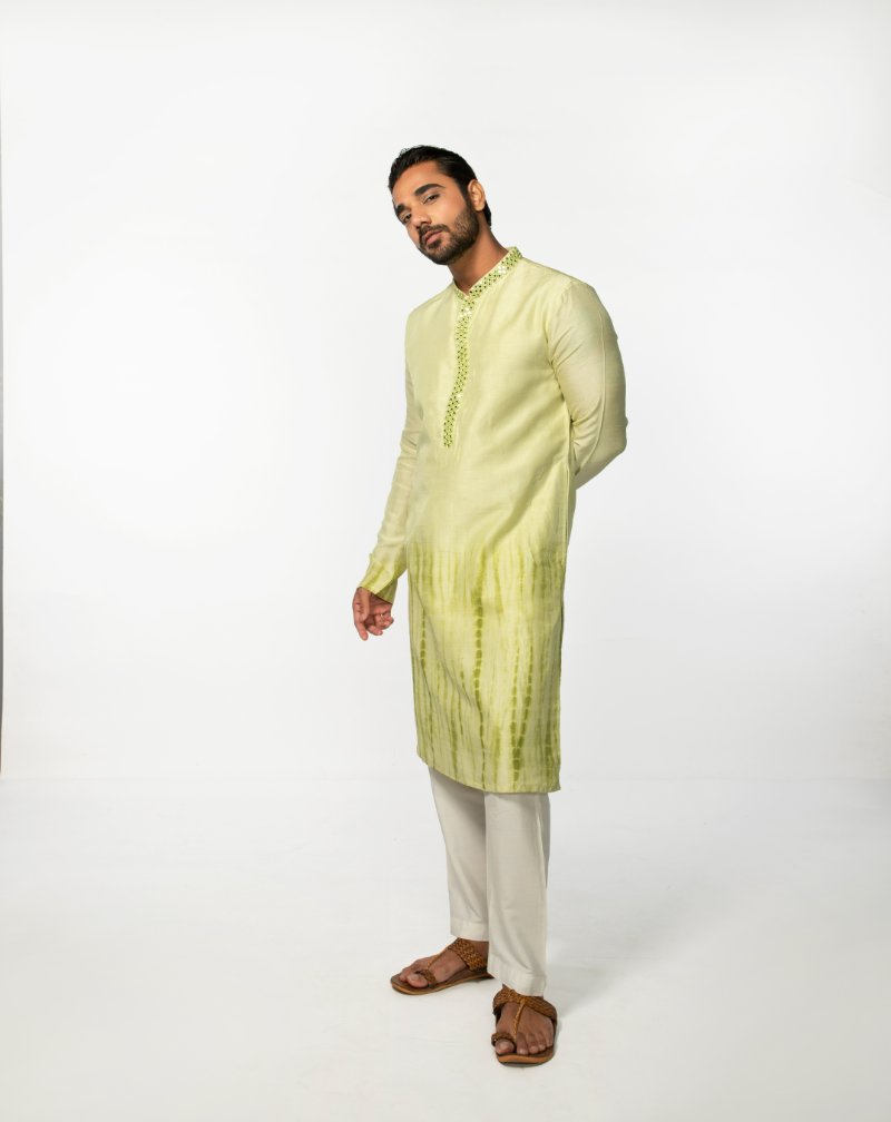 Green Tie Dye Mirror Kurta Set