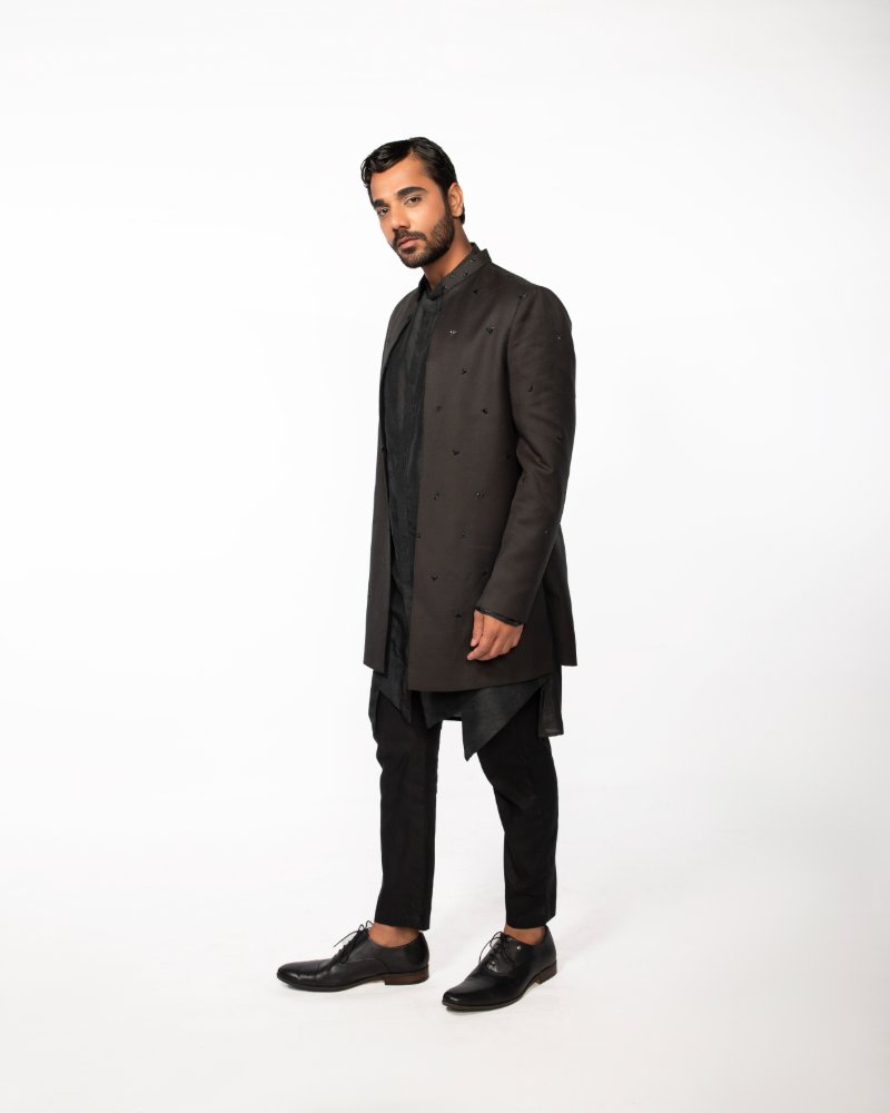 Olive Embroidered Open Jacket
