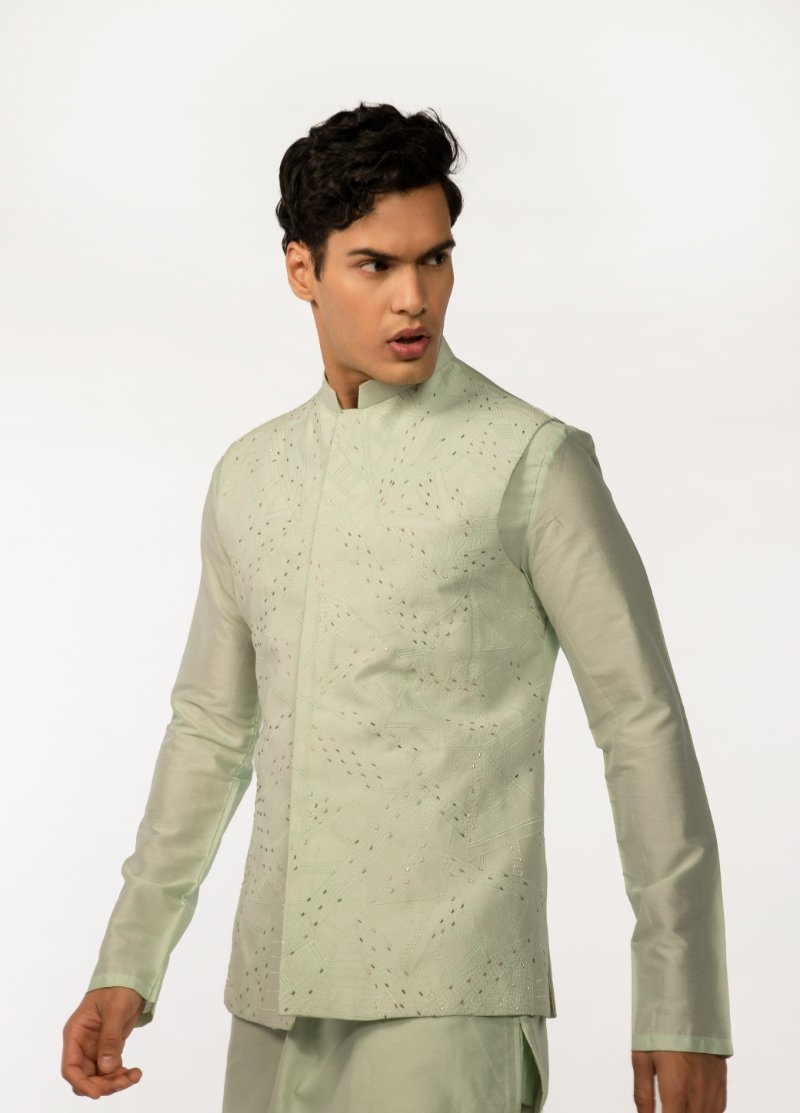 Soothing Green Embroidered With Highlights Bundi