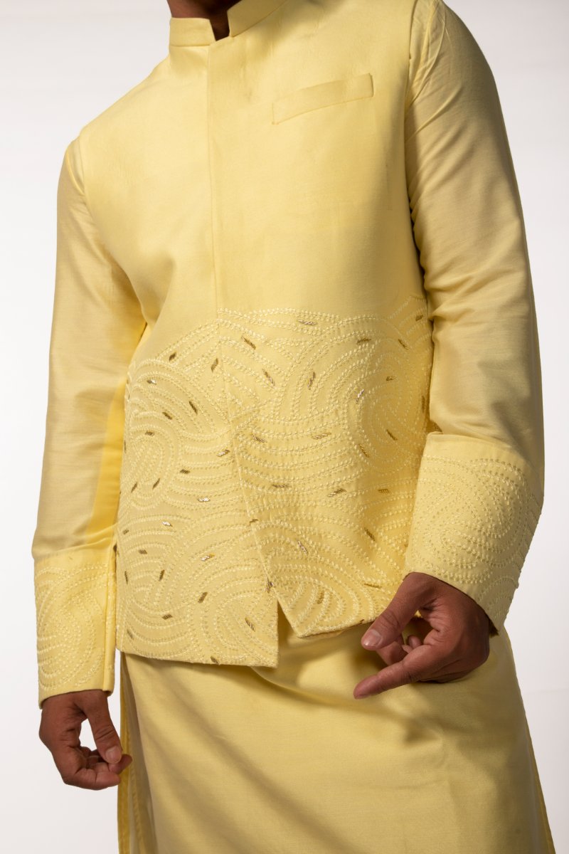 Yellow Embroidery Bundi