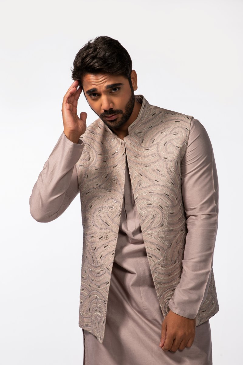Mauve Embroidered Bundi