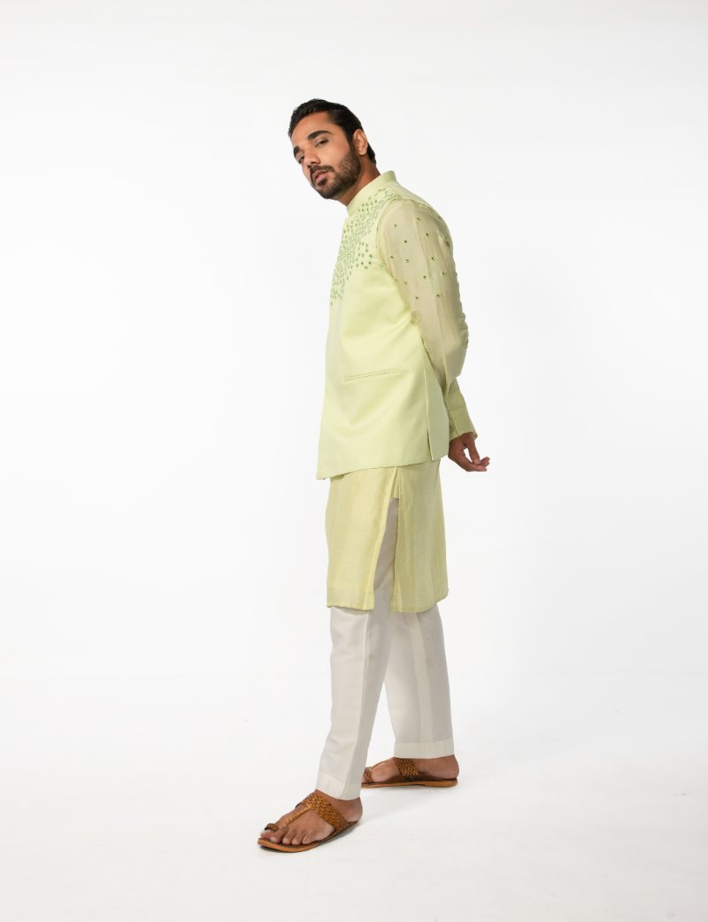 Mint Green Abstract Mirror Bundi With Mint Green Mirror Abstract Kurta Set