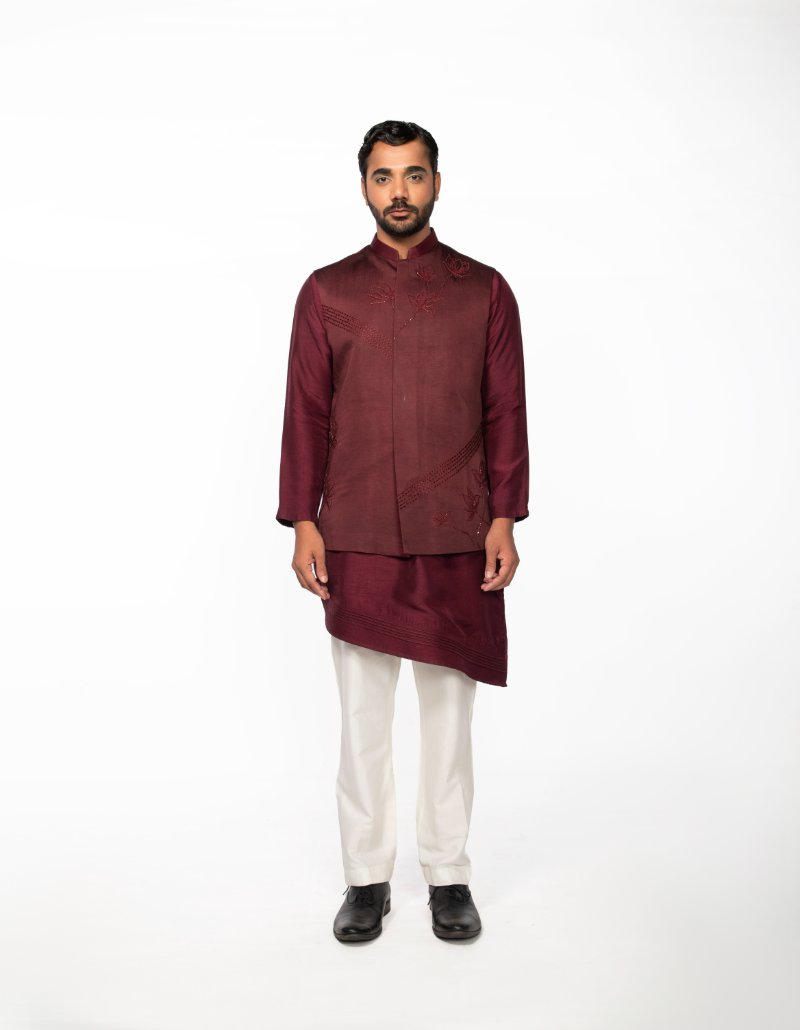 Wine Lotus Bundi With Wine Pintuck Kurta