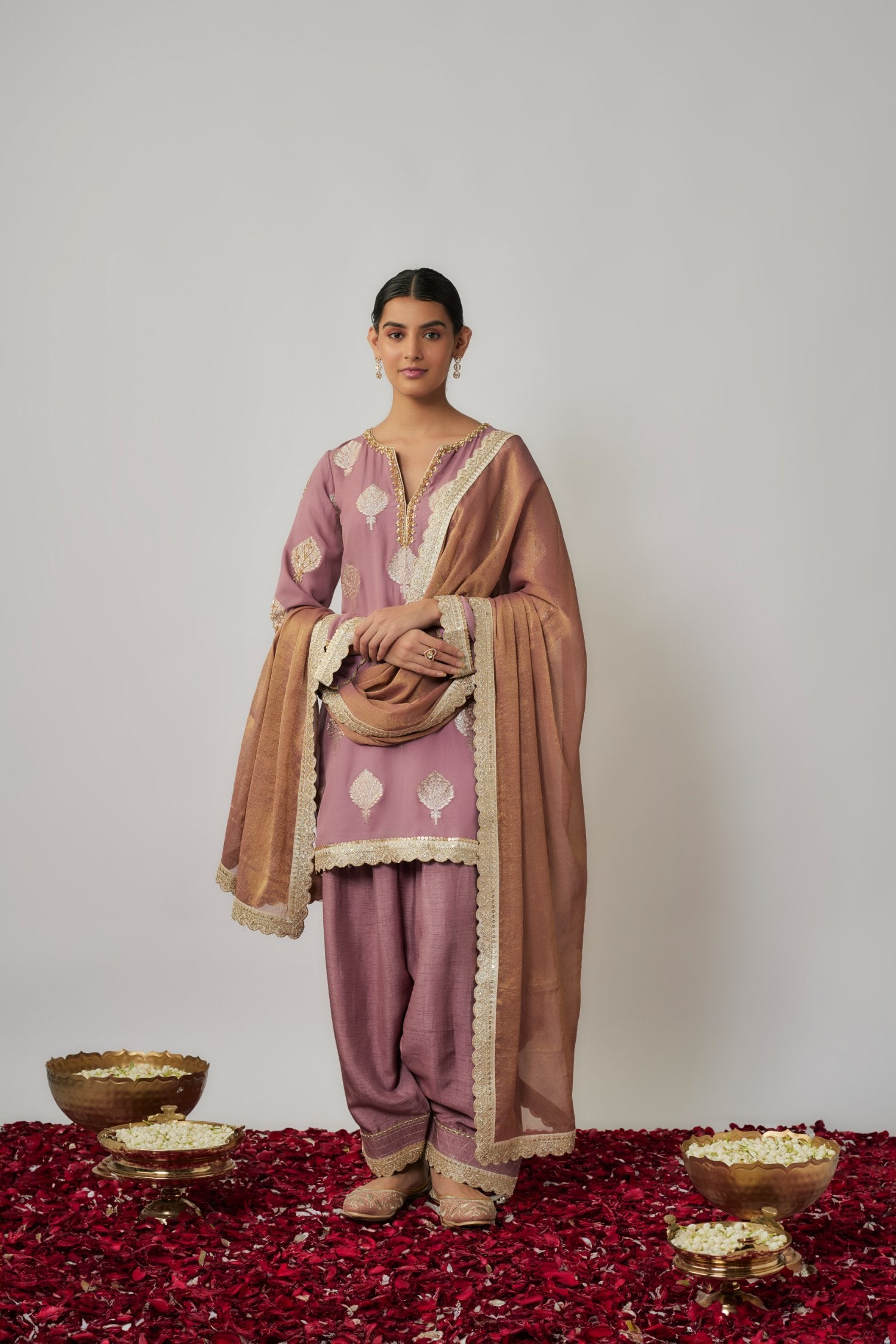 Mauve Georgette Banarasi Embroidered Kurta Salwar Set