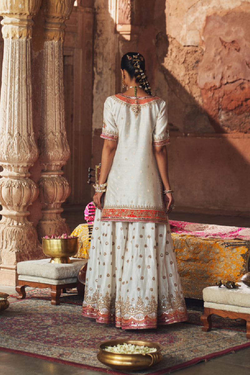 SAMREEN - DAISY IVORY SHORT KURTA WITH SHARARA AND DUPATTA