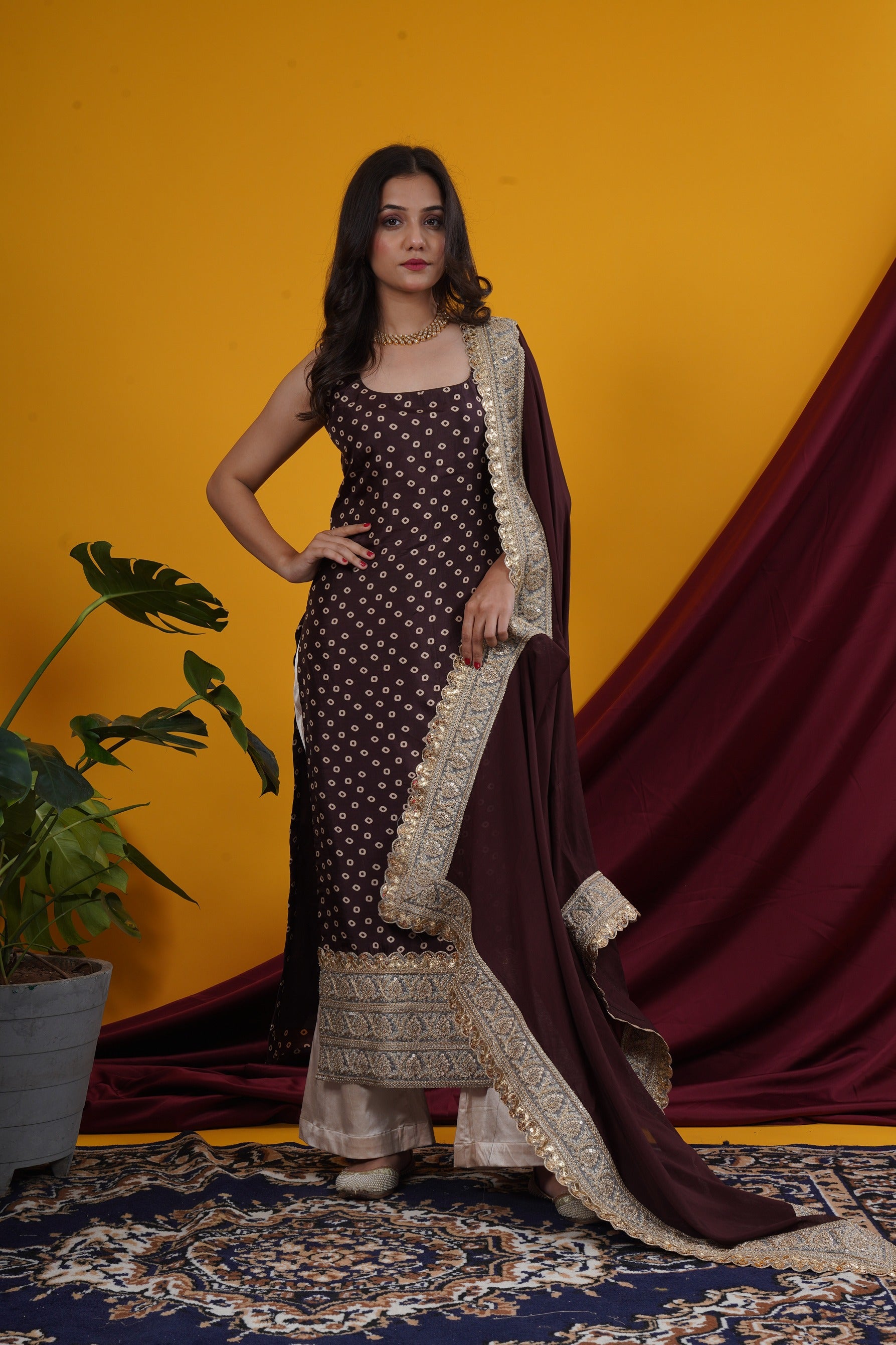 Brown Bandhani Graceful Suit Set