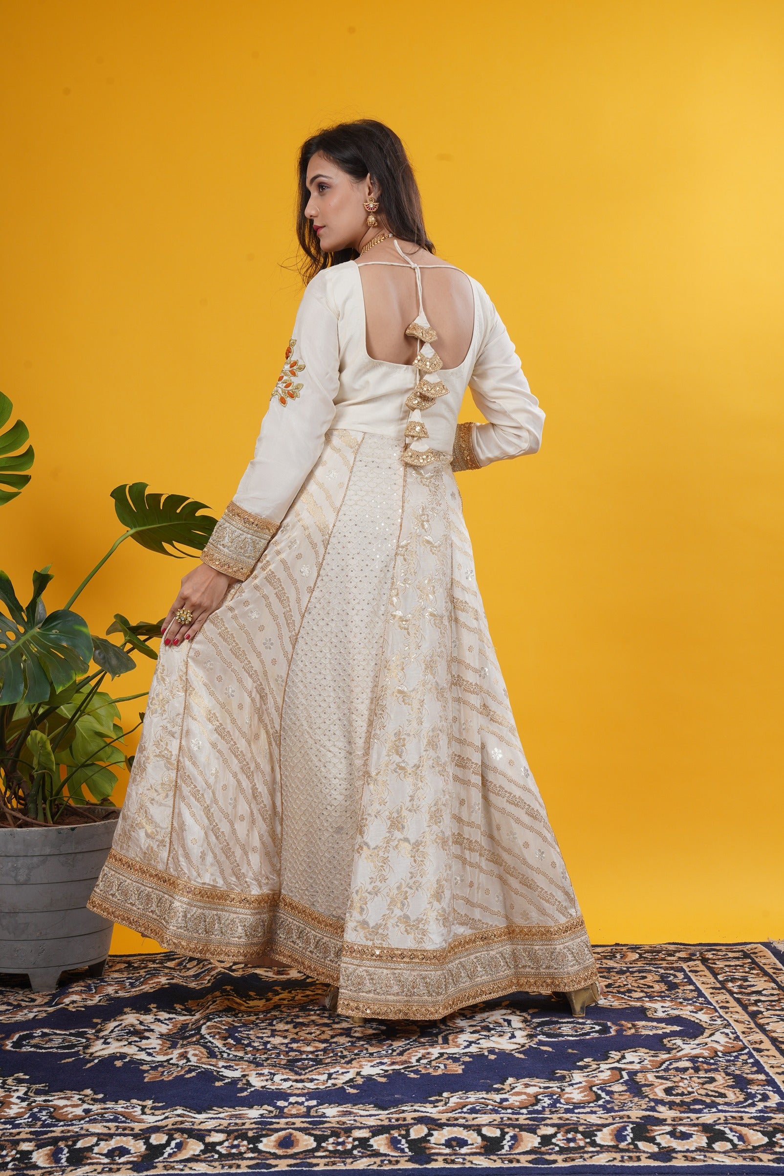 Gown With Sequin & Brocade & Patchwork Detailing