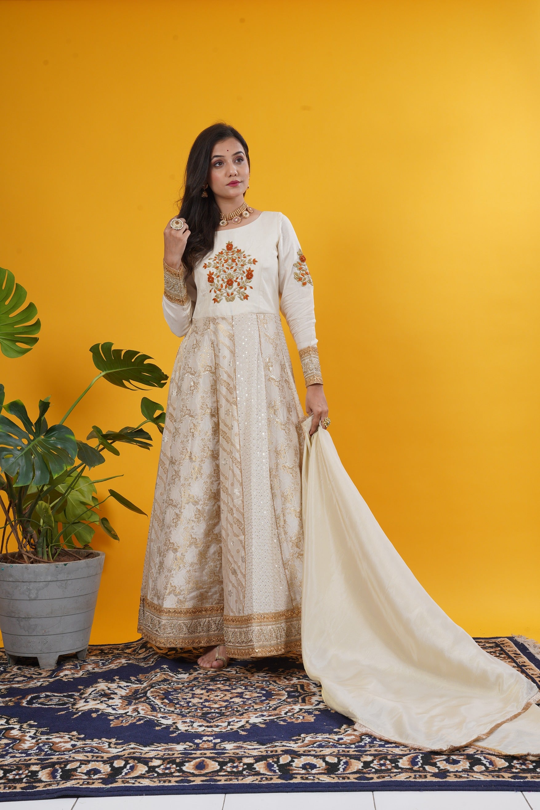 Gown With Sequin & Brocade & Patchwork Detailing