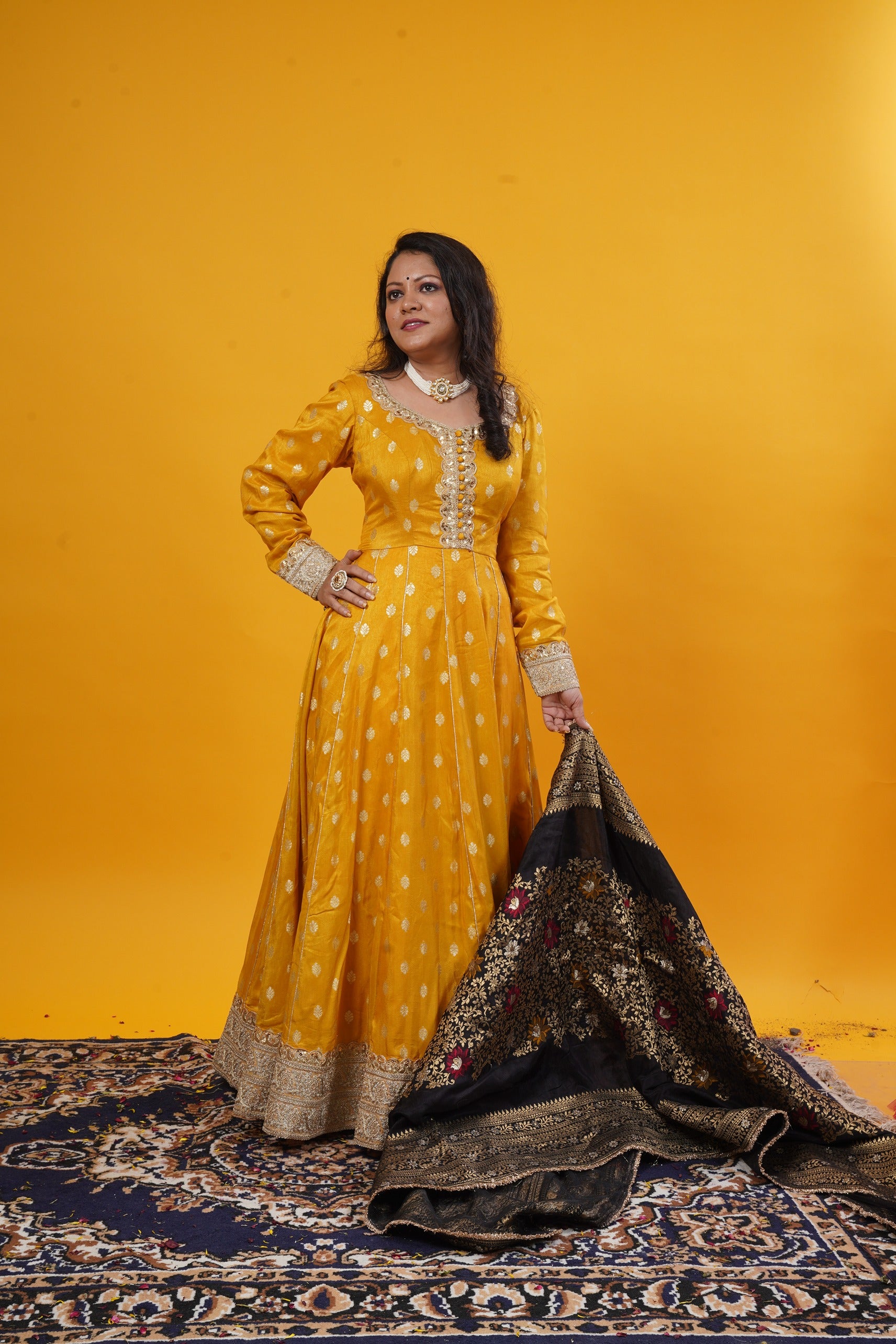 Anarkali Gown With Black Multicolor Banarasi Dupatta AGASHE Anarkali Gown With Black Multicolor Banarasi Dupatta AGASHE