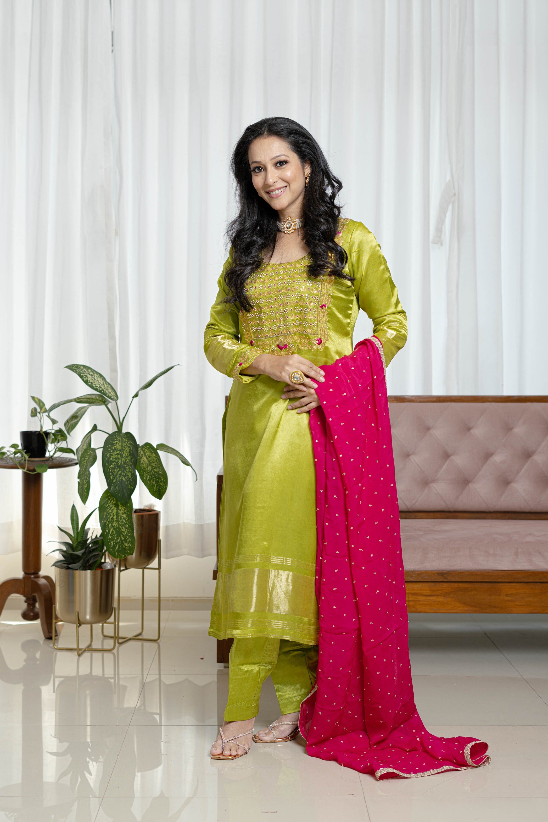 Phoolvadi – Lime Green Gajji Silk Celebration Suit Set