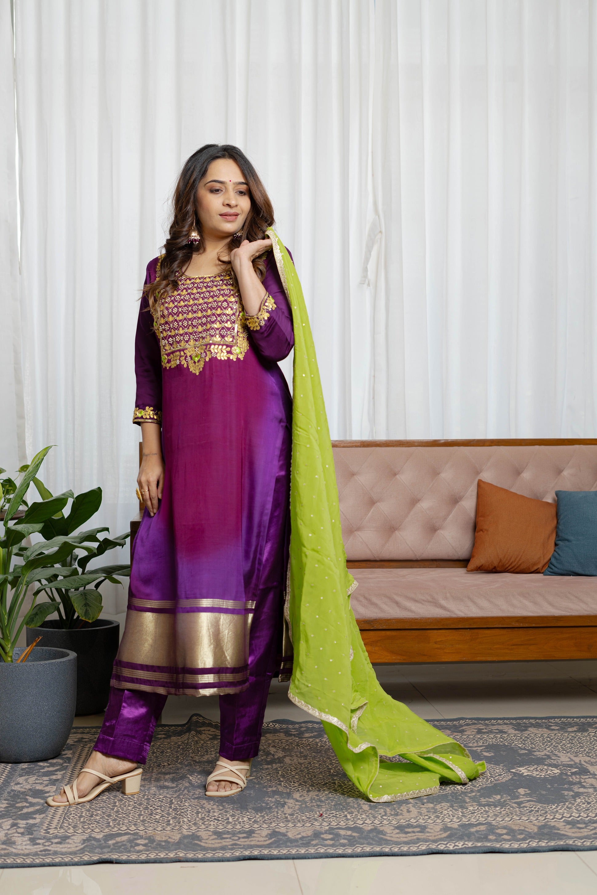 Purple Ombré Gajji Silk Suit Set