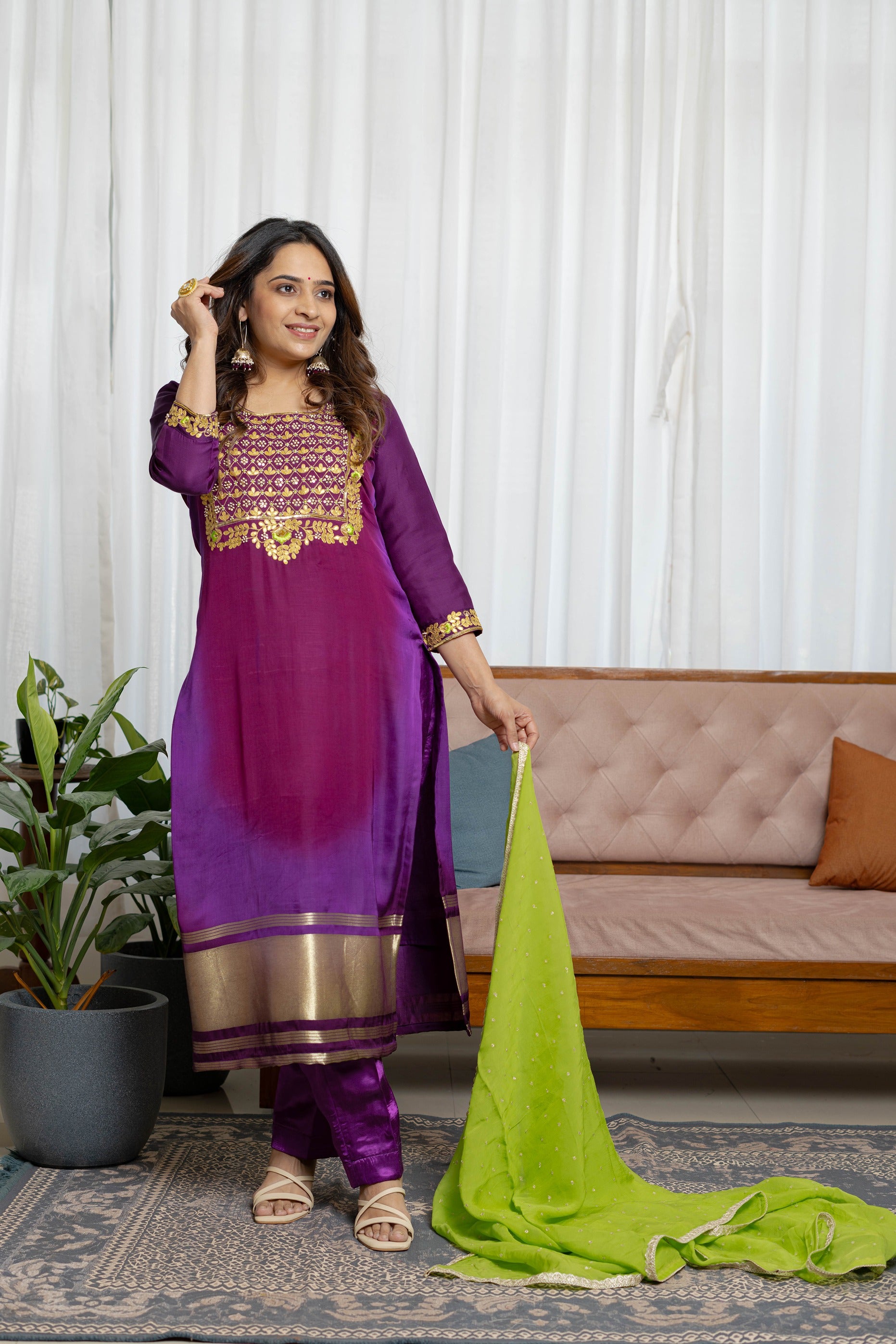 Purple Ombré Gajji Silk Suit Set