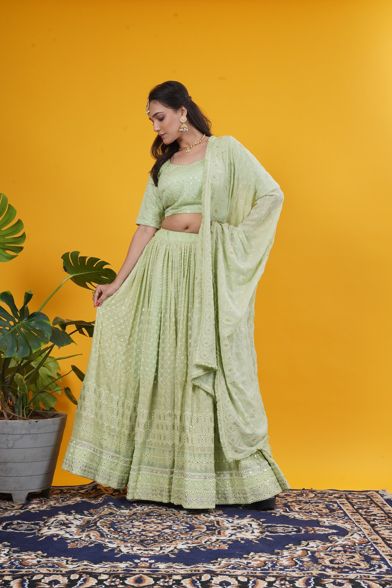 Pastel Sage Chikankari Lehenga Set