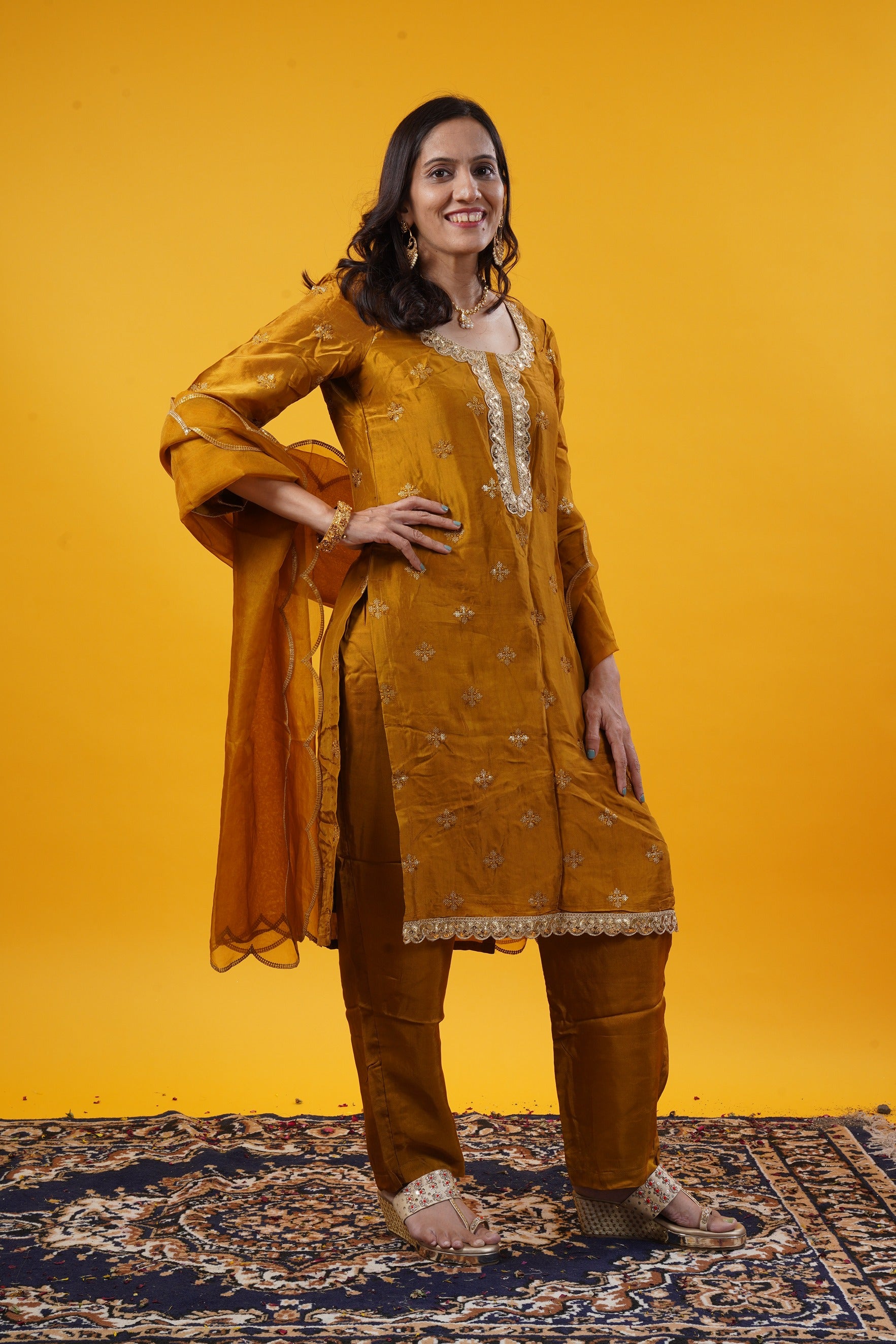 Mustard Embrodiered Suit Set