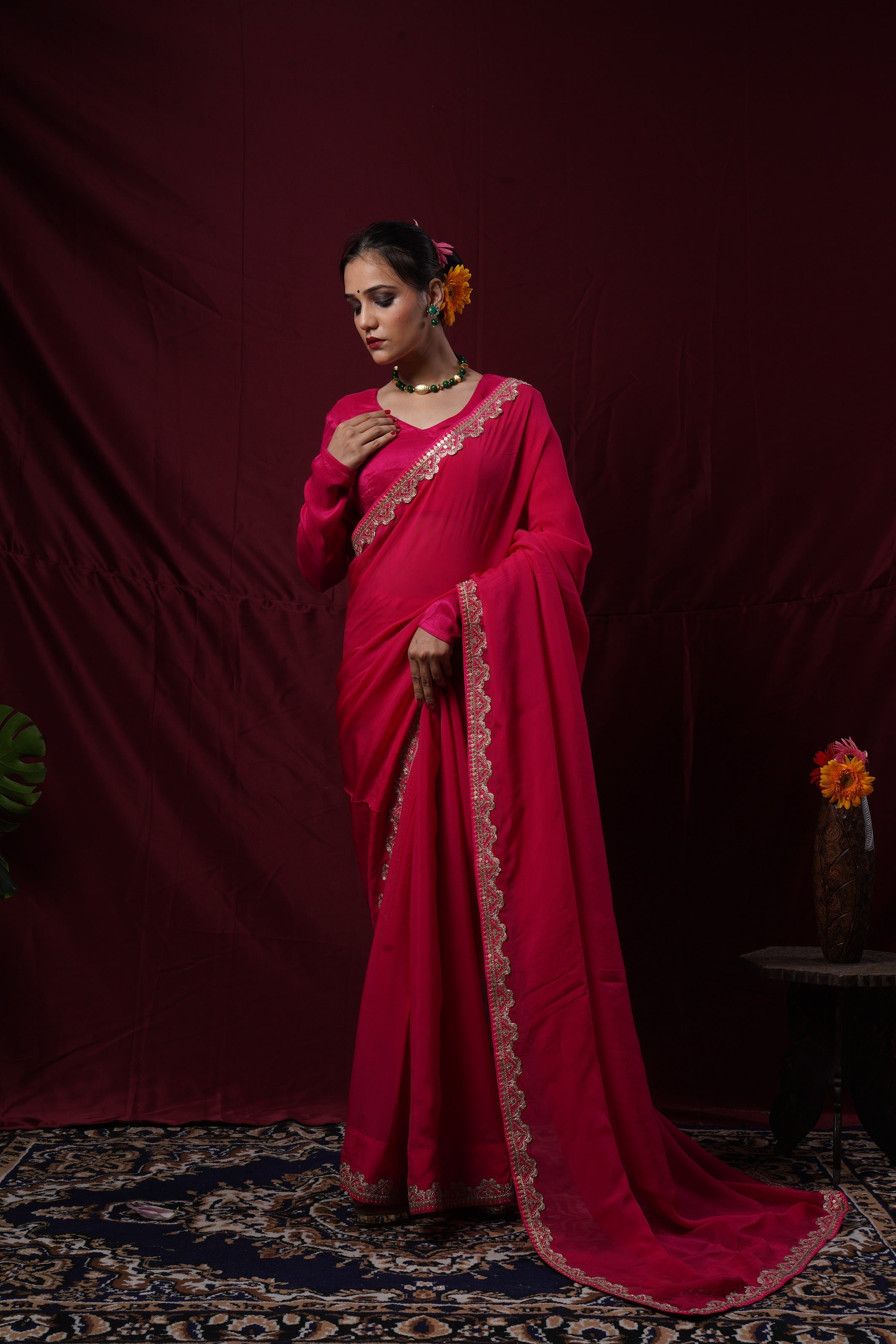 Fuschia Pink Organza Saree