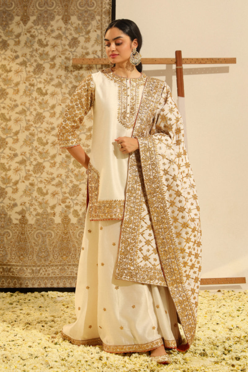 Shadaab-Short Kurta With Sharara And Odhni