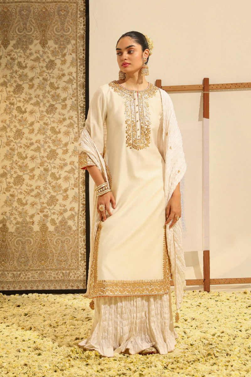 Abbas-Straight Kurta With Crushed Silk Skirt And Crushed Dupatta