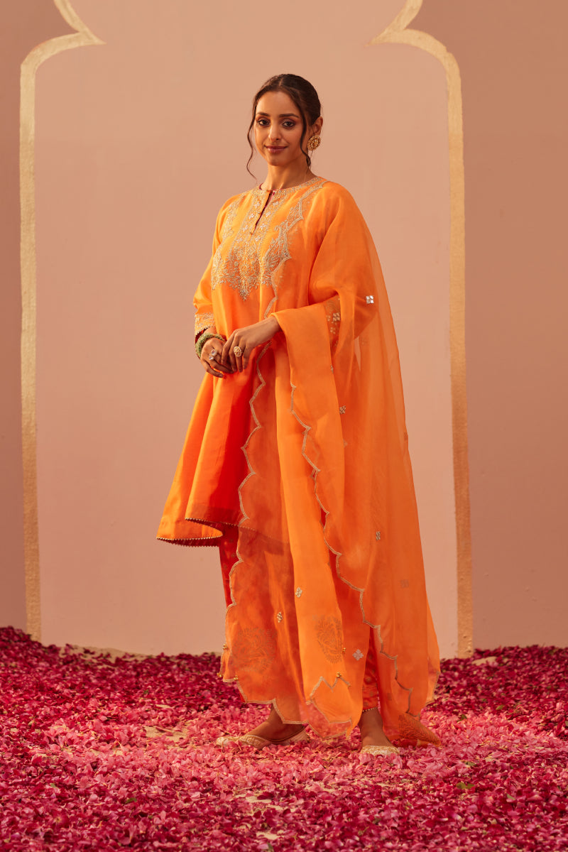Aymra- Short Chauga With Salwar And Dupatta