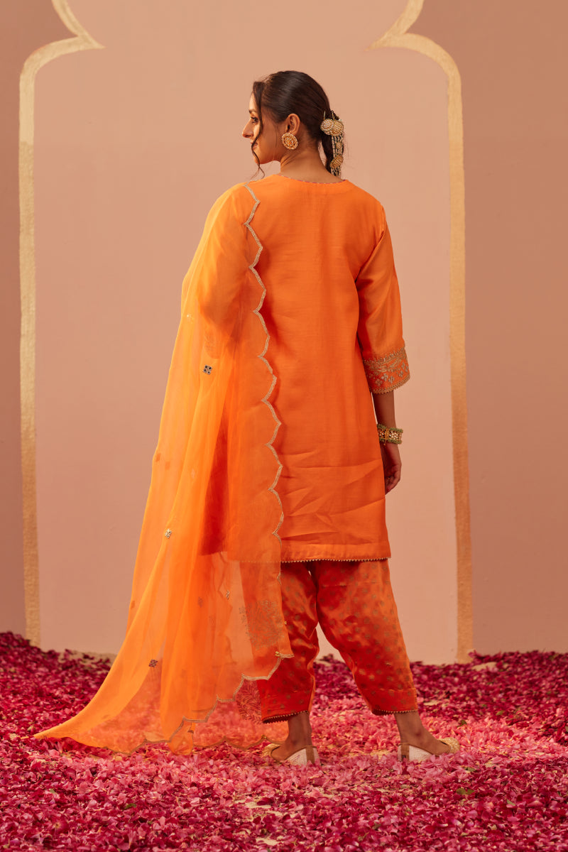 Aymra- Short Chauga With Salwar And Dupatta