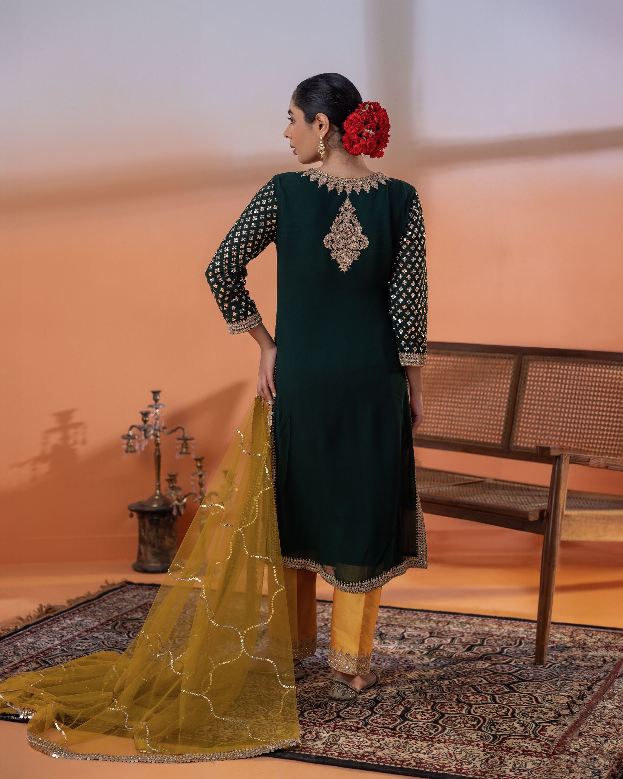 Bottle Green Dori & Kundan Jora Set