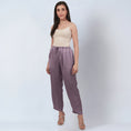 Load image into Gallery viewer, Purple Ruffle Dress with Floral Lace Detail with Satin Pants Set

