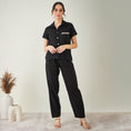 Load image into Gallery viewer, Black Linen Shirt with Lace Detail and Pants Set
