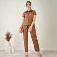 Load image into Gallery viewer, Brown Linen Shirt with Lace Detail and Pants Set
