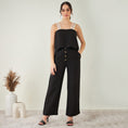 Load image into Gallery viewer, Black Linen Crop Top with Straight Pants Set
