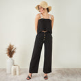 Load image into Gallery viewer, Black Linen Crop Top with Straight Pants Set
