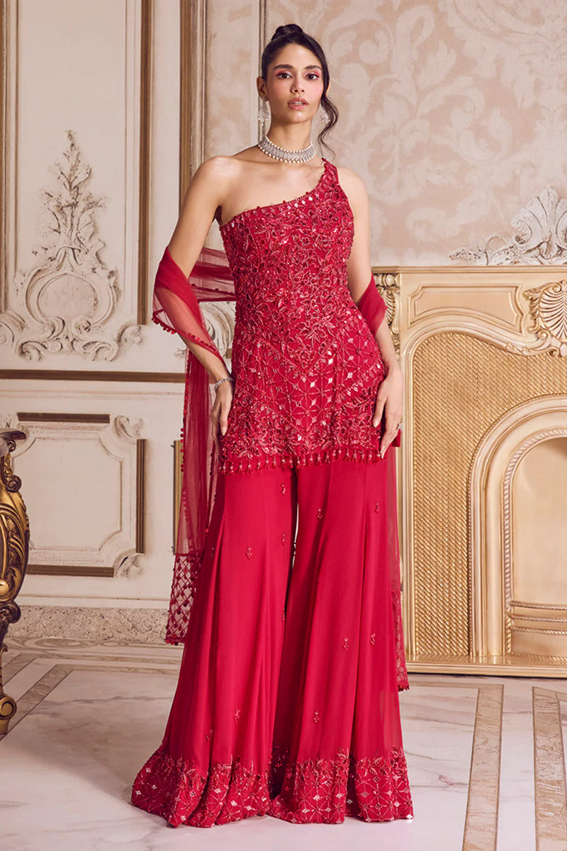 Magenta One Shoulder Kurta And Pants