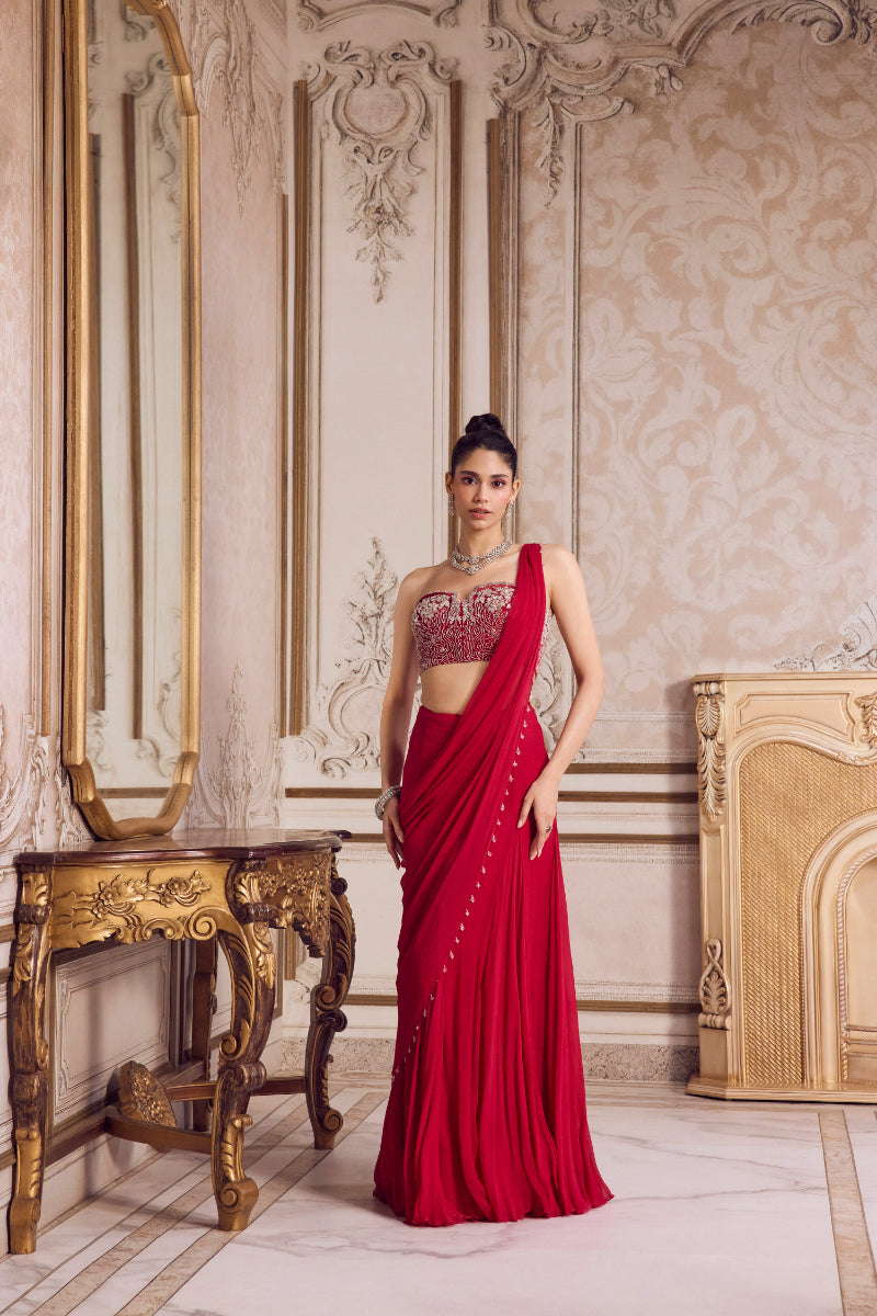 Magenta Chiffon Saree With Corset