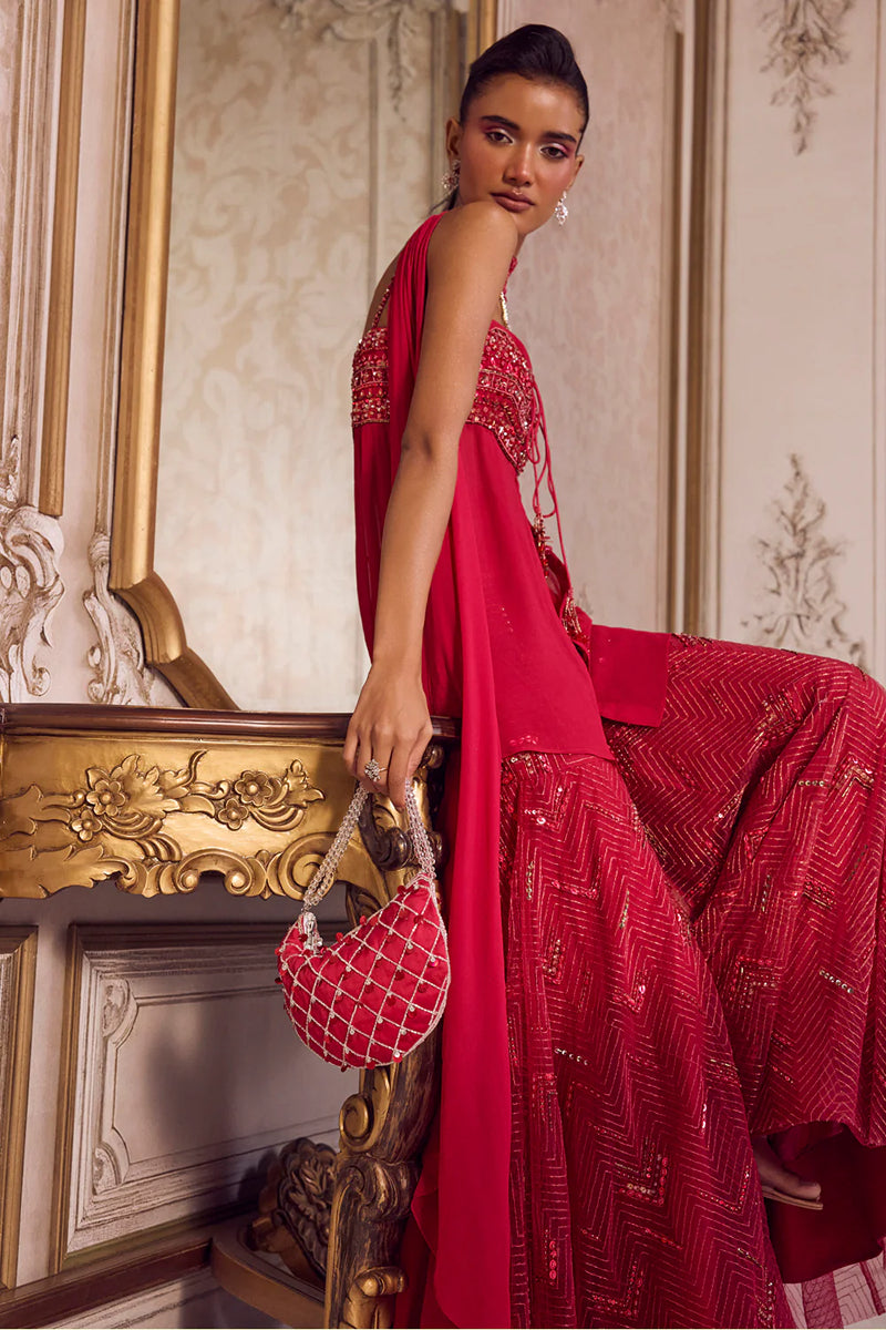 Magenta Flowy Peplum With Sharara