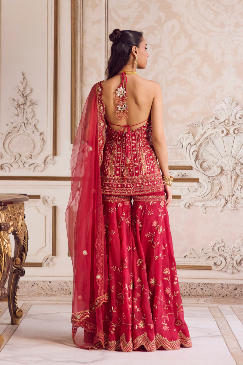 Magenta Halter Neck Kurta And Sharara