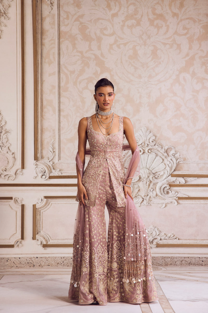 Champagne Rose Peplum And Pants Set