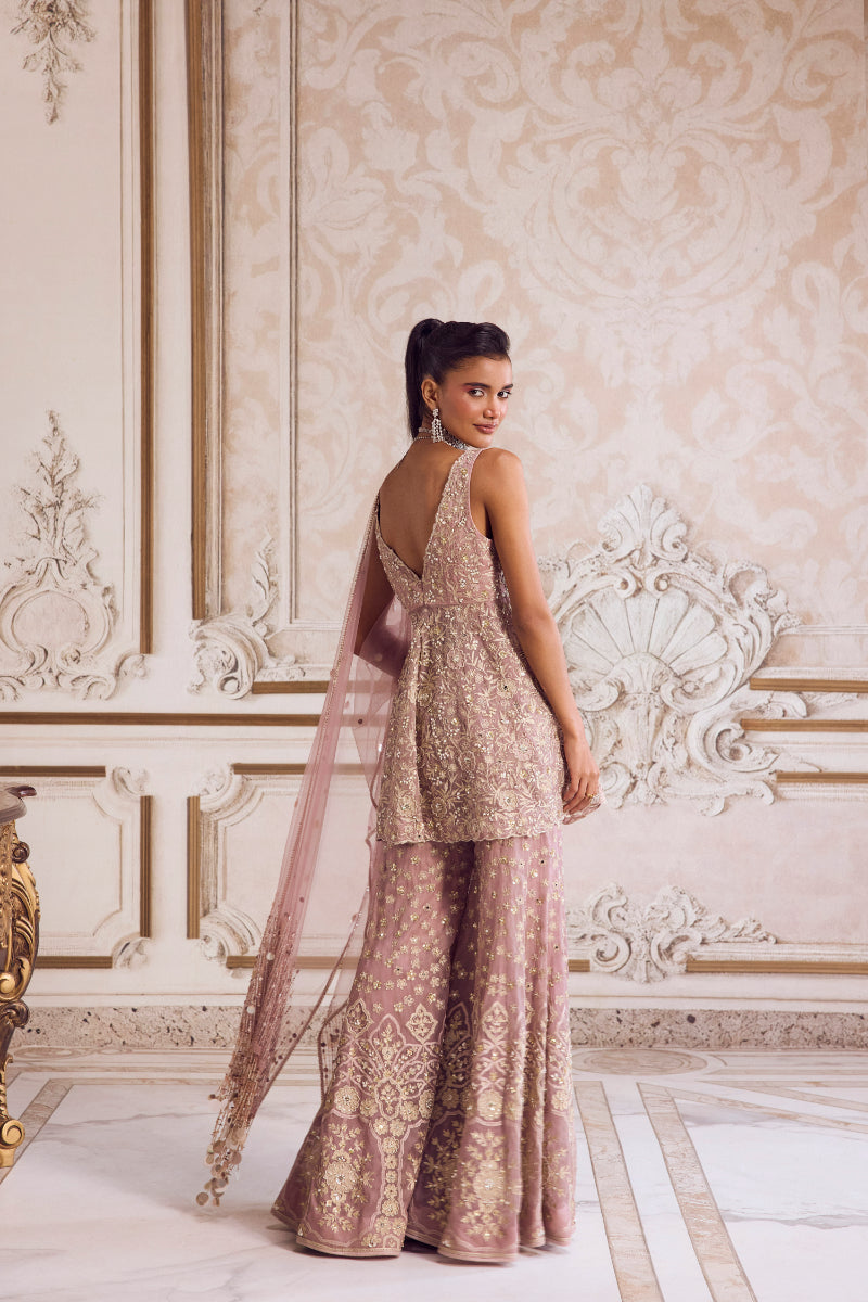 Champagne Rose Peplum And Pants Set