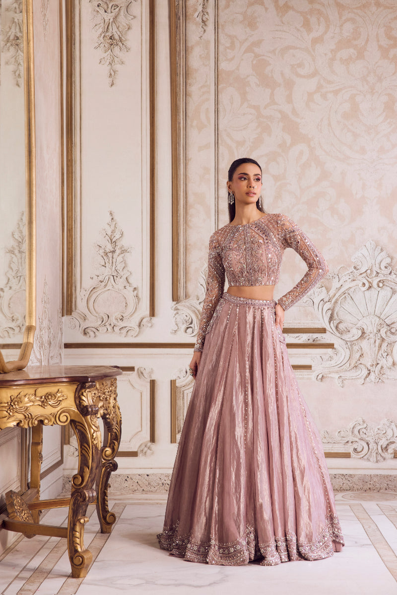 Champagne Rose Tissue Lehenga