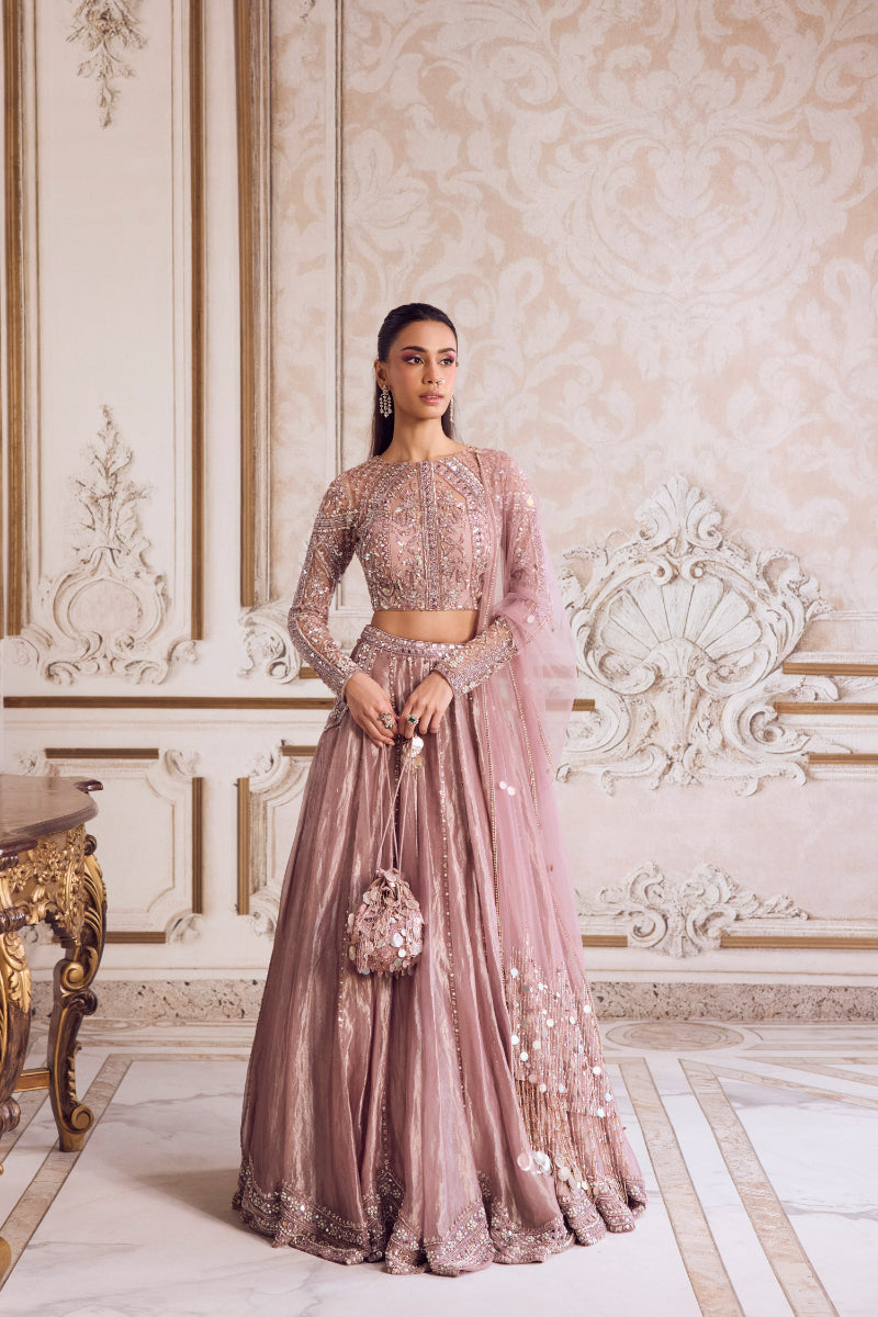 Champagne Rose Tissue Lehenga