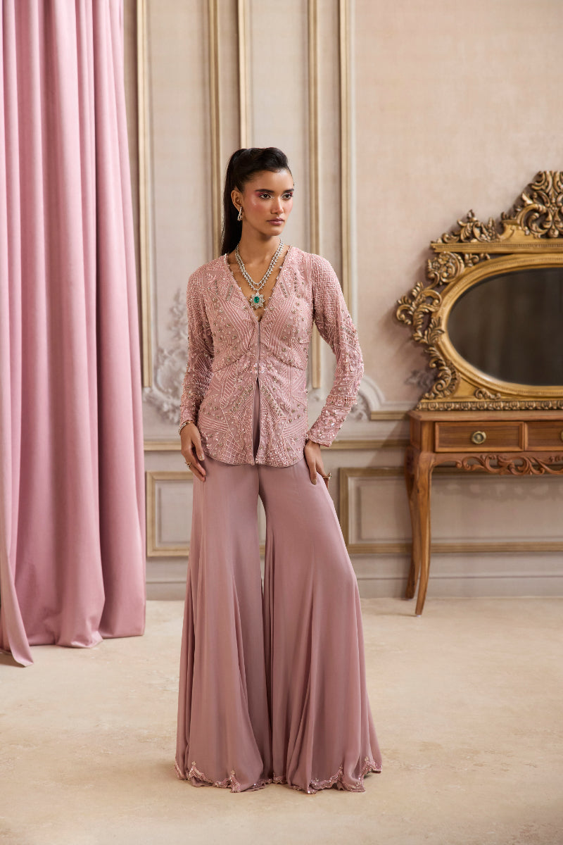 Champagne Rose Peplum With Pants
