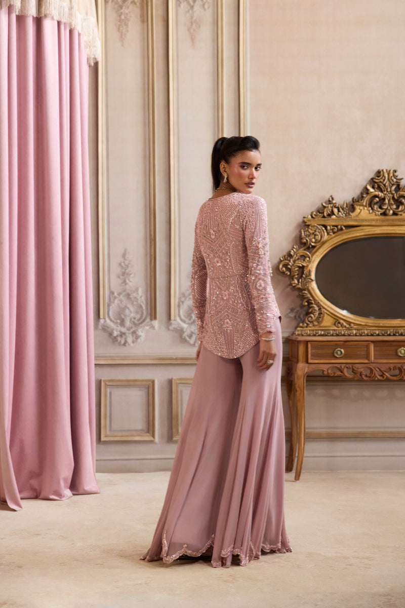 Champagne Rose Peplum With Pants