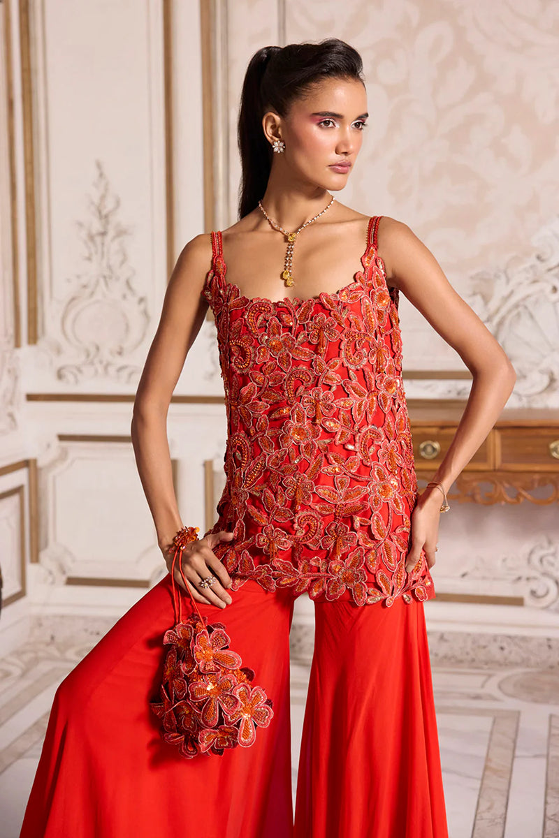 Rust Cut-Work Kurta And Sharara