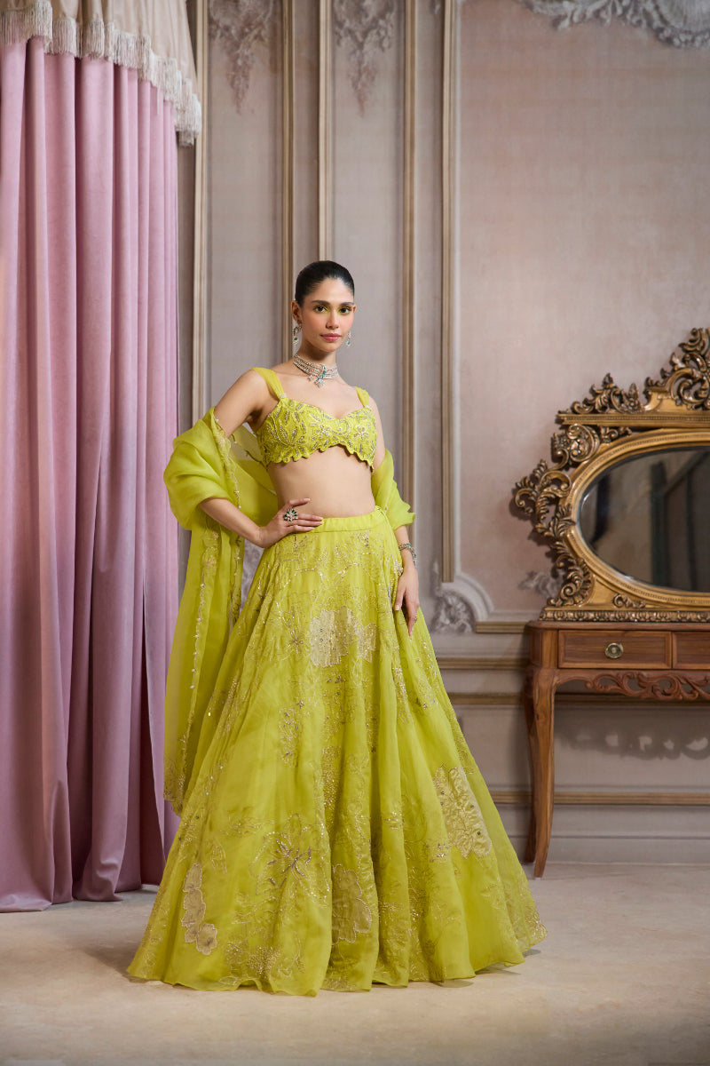 Neon Green Organza Lehenga