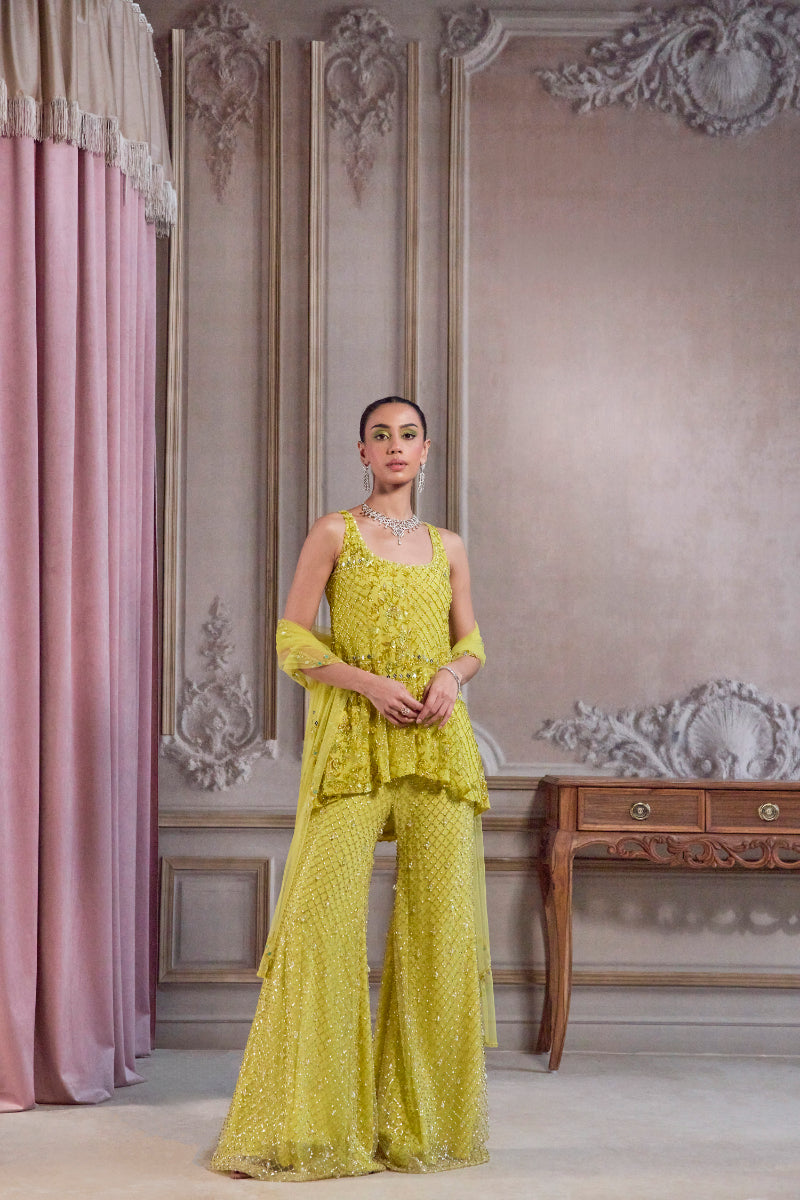 Neon Green Short Kurta And Pants